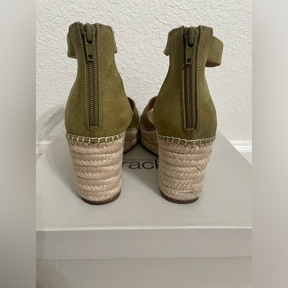 Nordstrom Rack Espadrille Wedge Caroline Sandals Ankle Strap Faux Suede Green​ - Picture 4 of 5